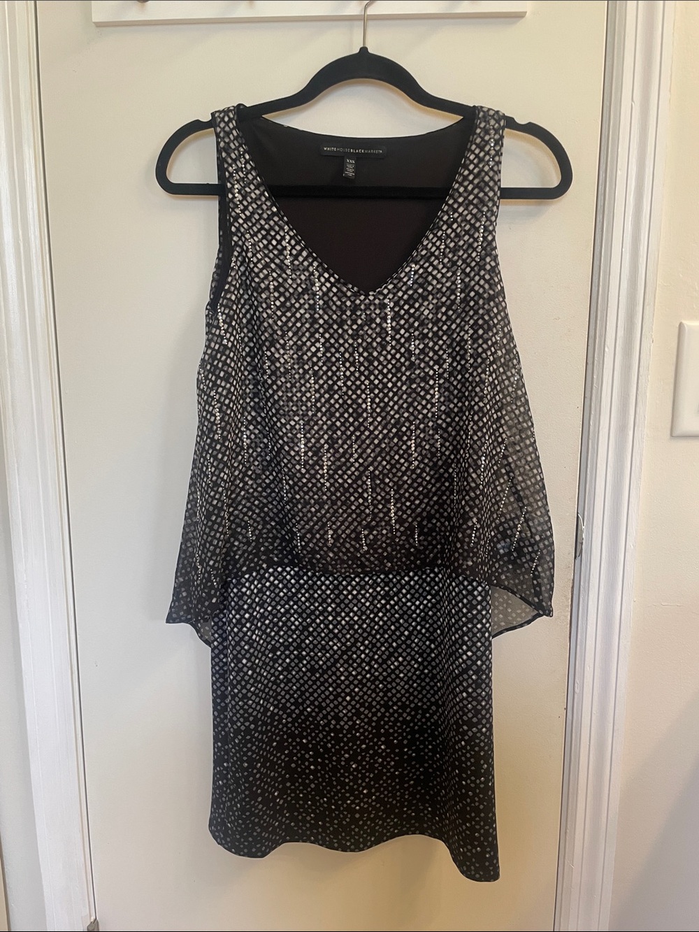 Sleeveless Black & White Printed Overlay Dress